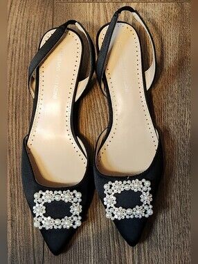 Adrienne Vittadini Black Pearl-Embellished Slingback Flats
